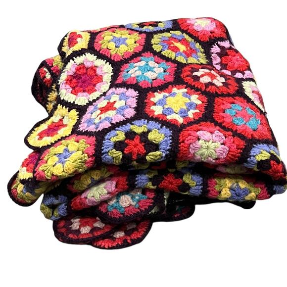 Kaffe Fassett Pine Cone Hill Wool Crochet Granny Hexagon Afghan Throw Blanket - Picture 3 of 11